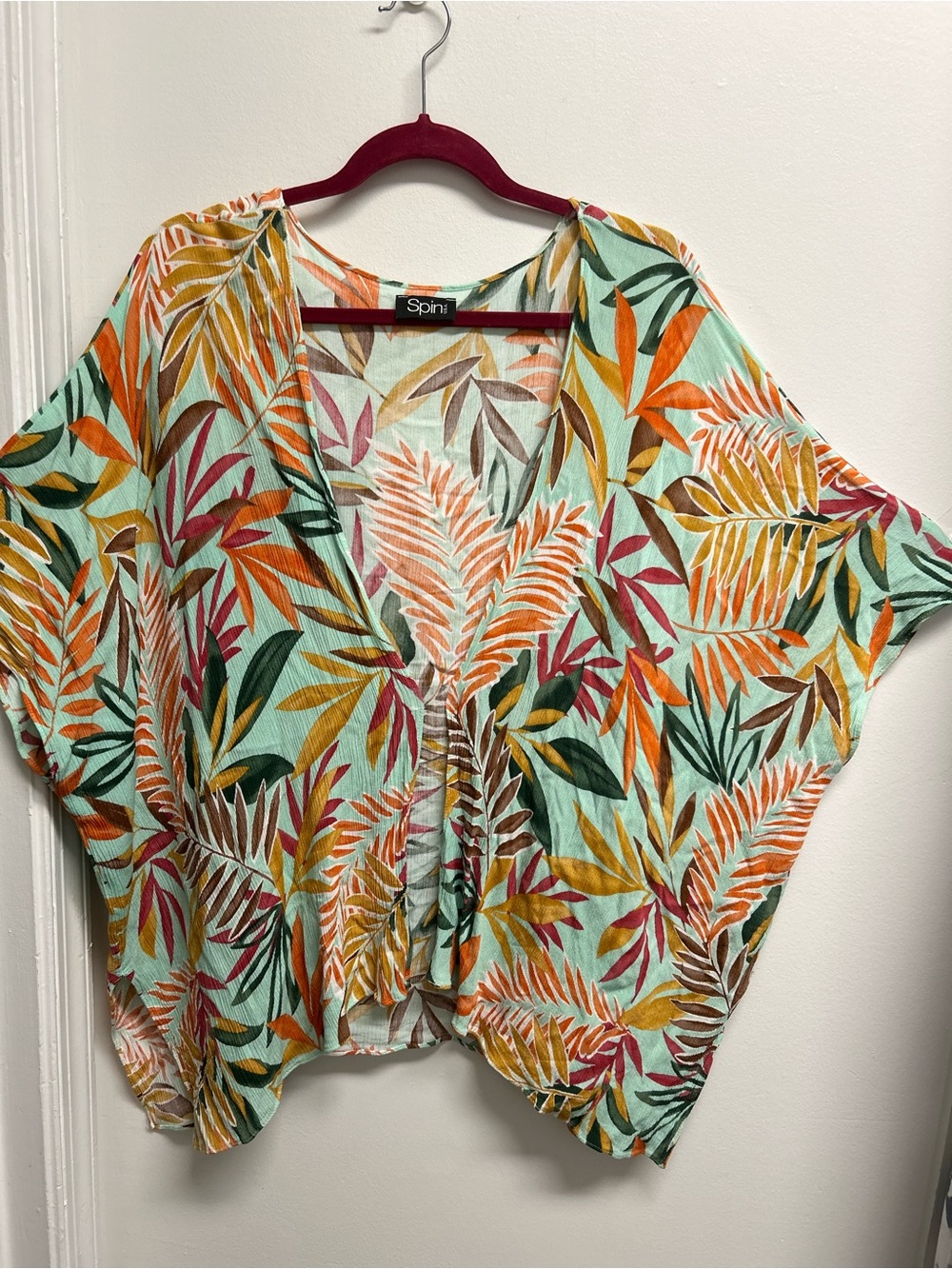 Spin Tropical Leaf Print Kimono Top - Wrap Mint, Orange, Yellow